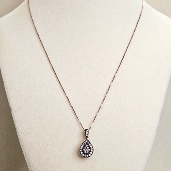 Rose Gold Sterling Silver Crystal Pendant & Rose Gold Plated 925 Box Chain 18" - Picture 3 of 13